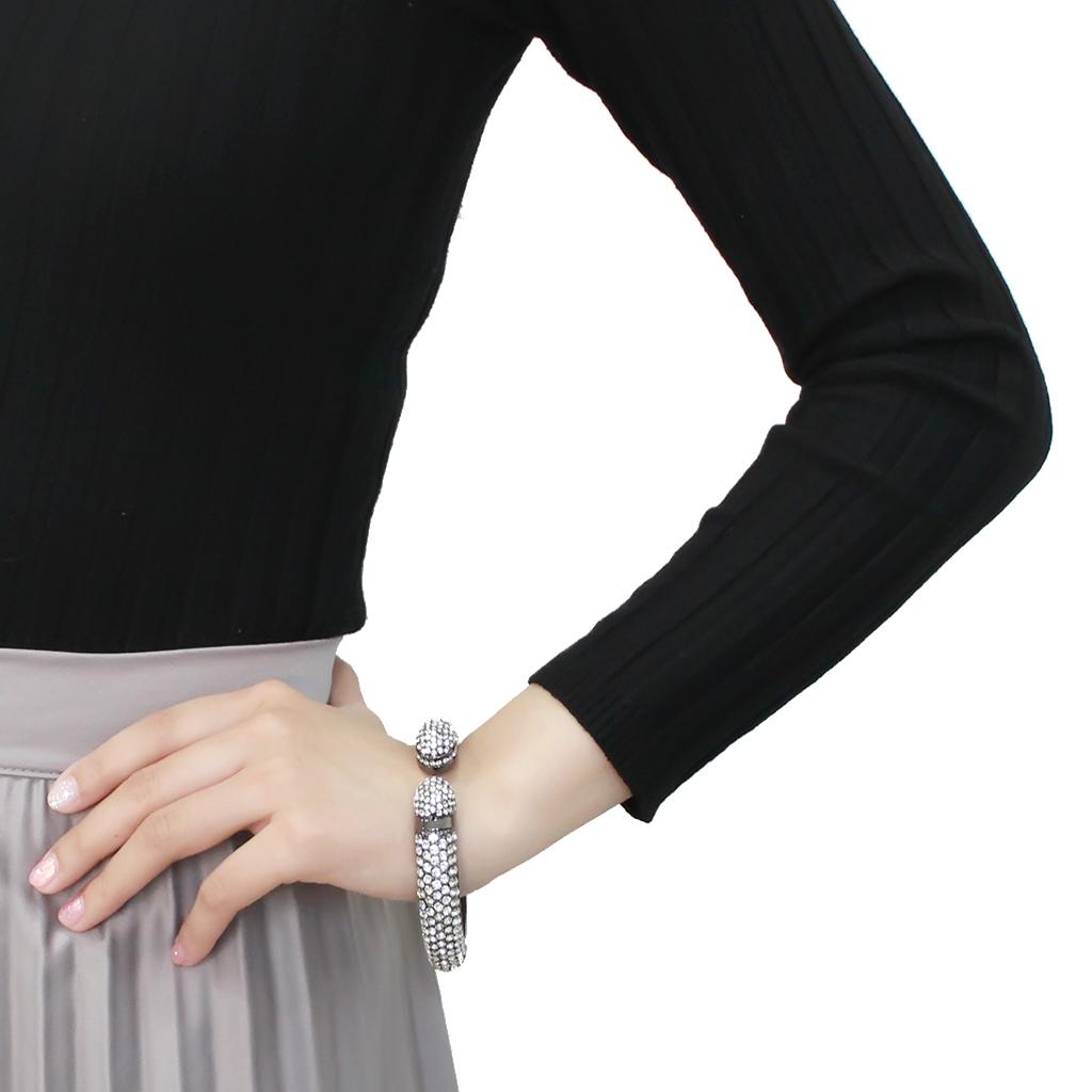 Ruthenium Brass Bangle with Top Grade Crystal in Clear