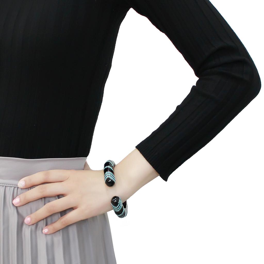 TIN Cobalt Black Brass Bangle with Top Grade Crystal in Turquoise