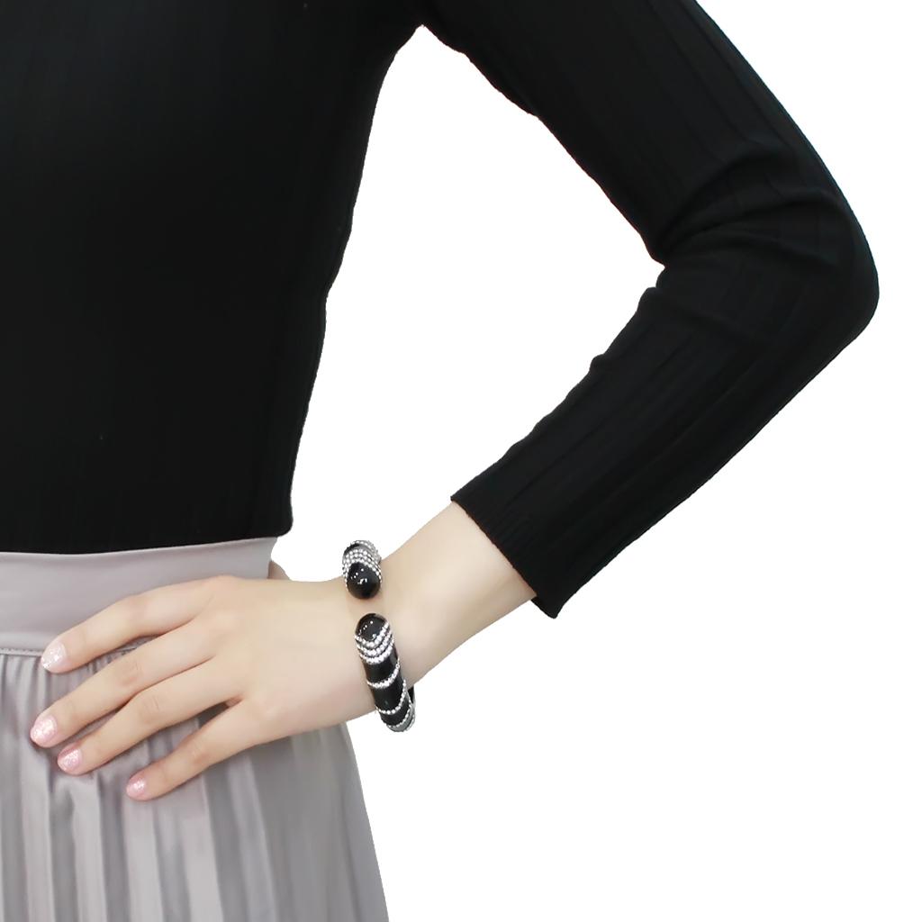 TIN Cobalt Black Brass Bangle with Top Grade Crystal in Clear