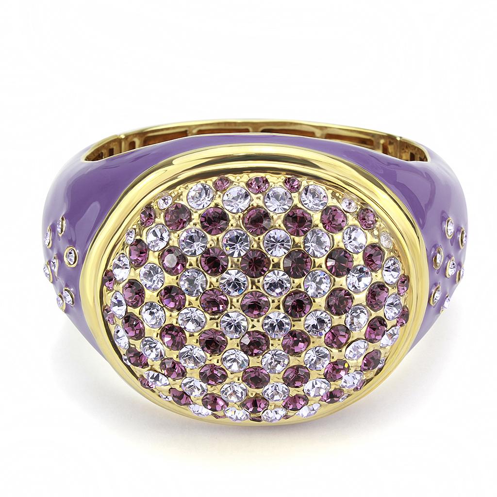 Gold Brass Bangle with Top Grade Crystal in Amethyst