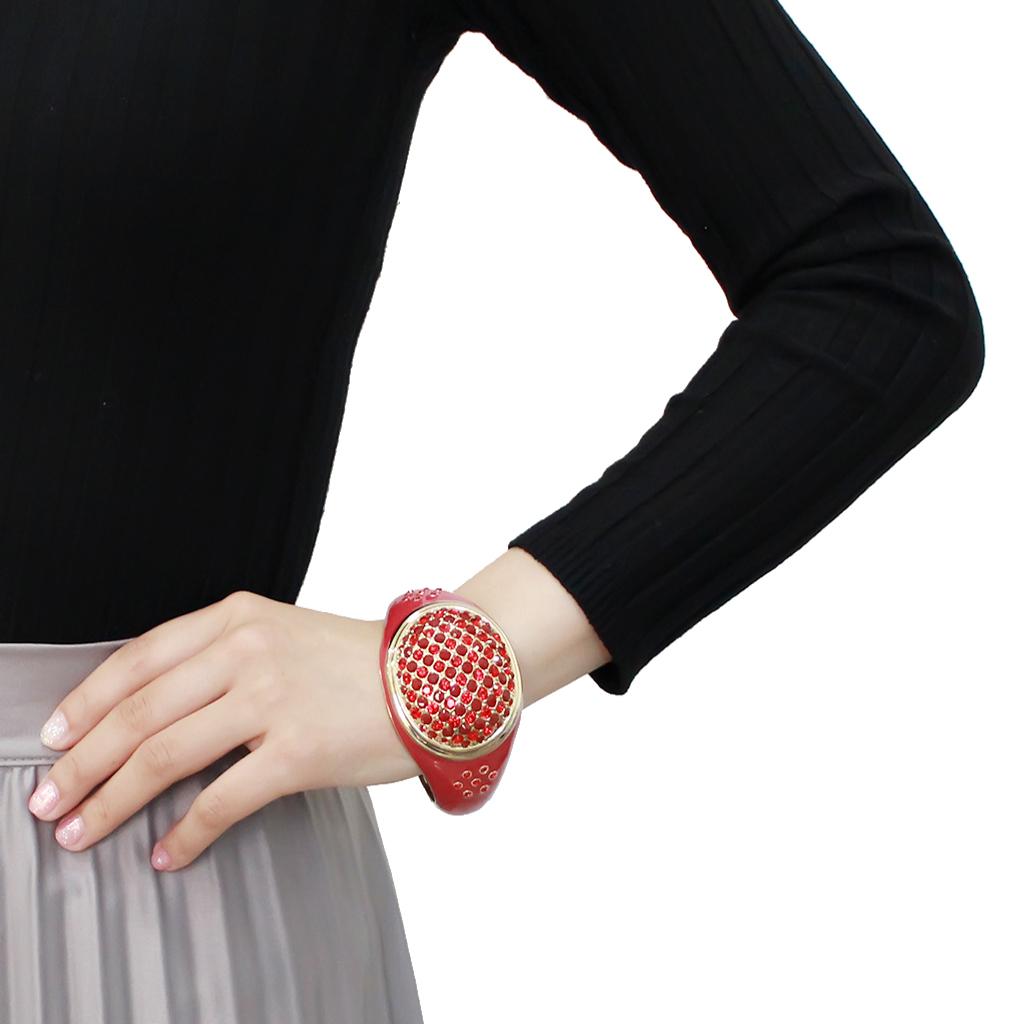 Gold Brass Bangle with Synthetic Synthetic Glass in Red Series