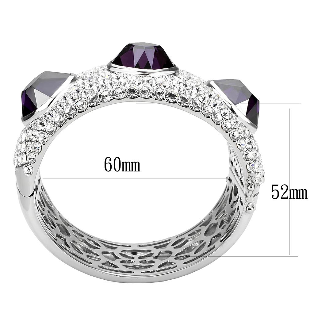 Rhodium Brass Bangle with AAA Grade CZ in Amethyst