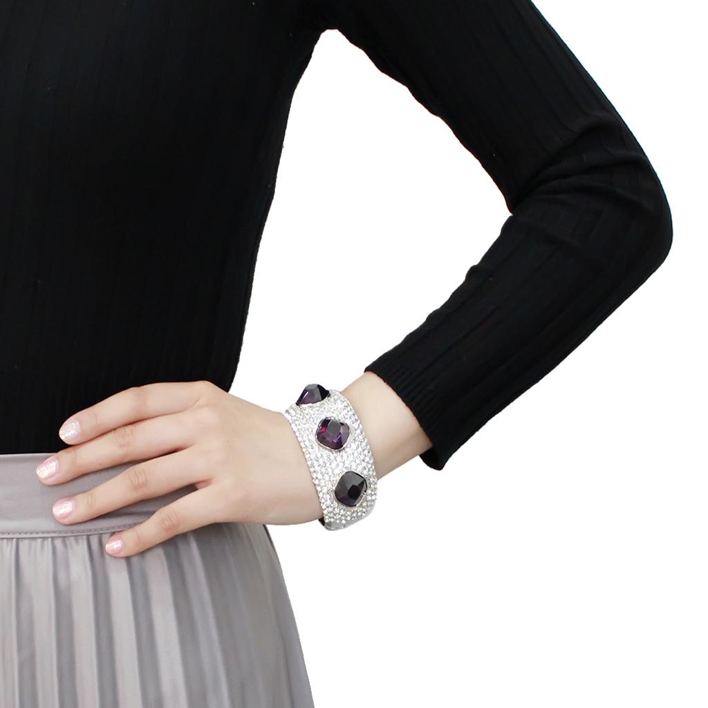 Rhodium Brass Bangle with AAA Grade CZ in Amethyst