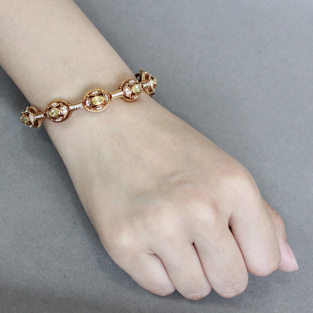 Gold Brass Bangle with AAA Grade CZ in Citrine Yellow