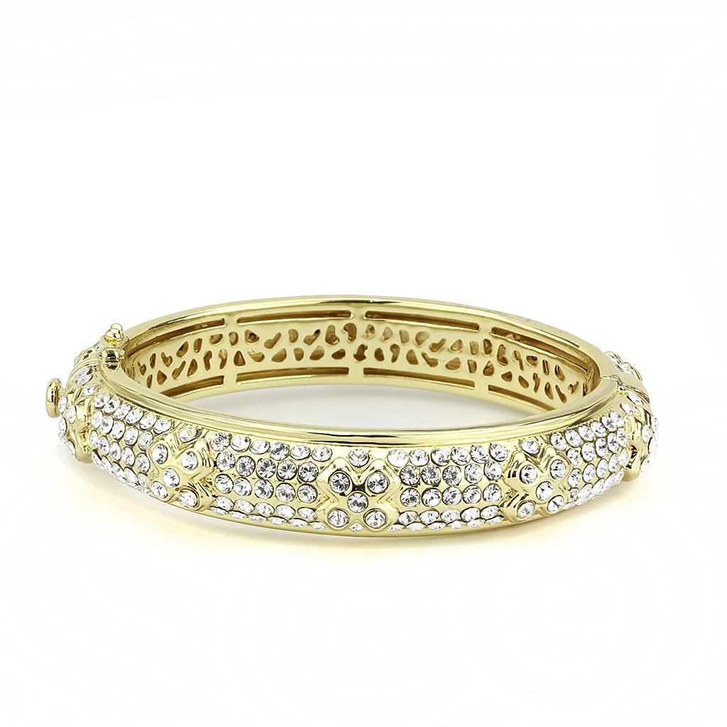 Gold Brass Bangle with Top Grade Crystal in Clear