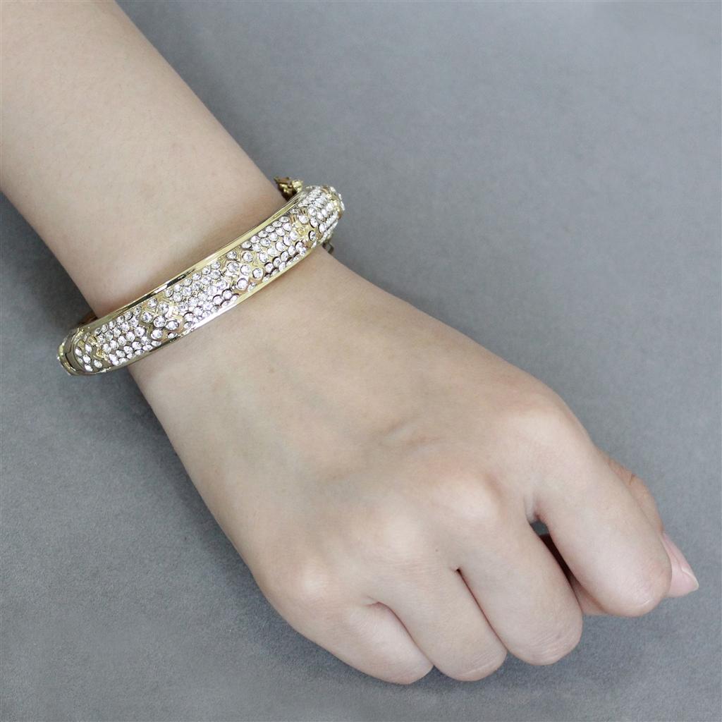Gold Brass Bangle with Top Grade Crystal in Clear