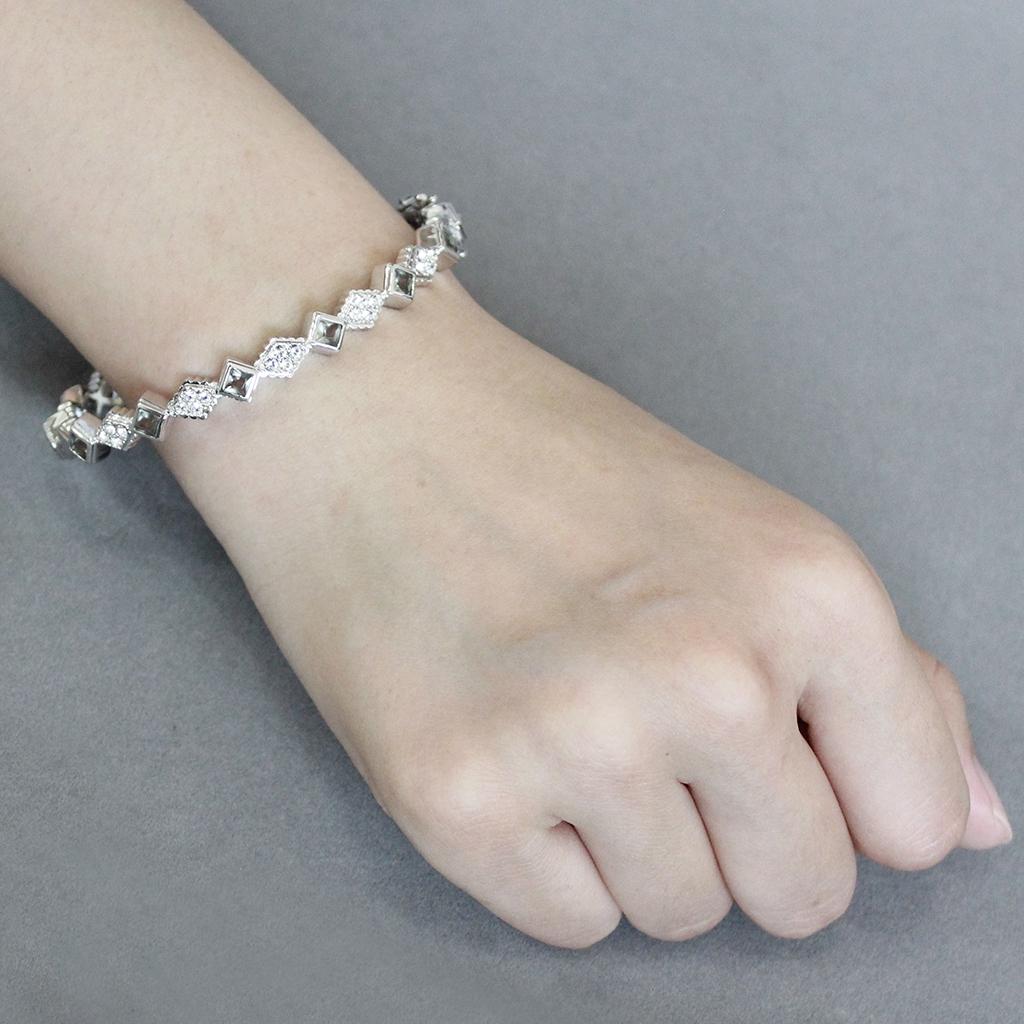 Rhodium Brass Bangle with Synthetic in Gray