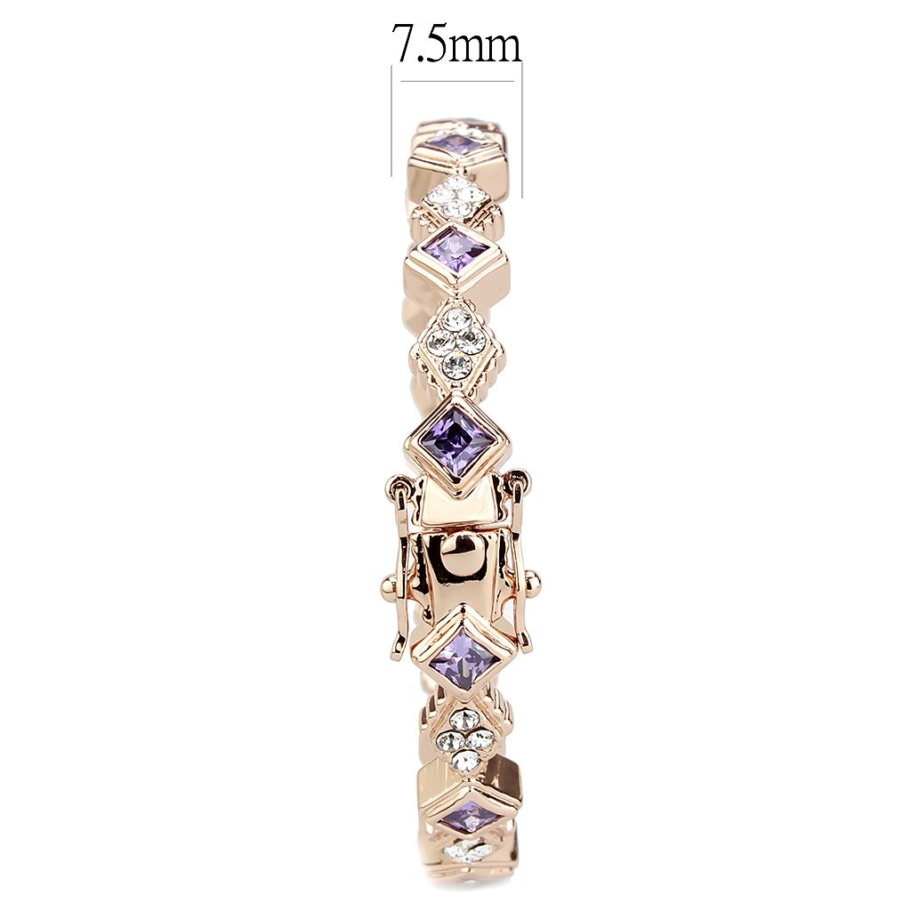 Rose Gold Brass Bangle with AAA Grade CZ in Amethyst
