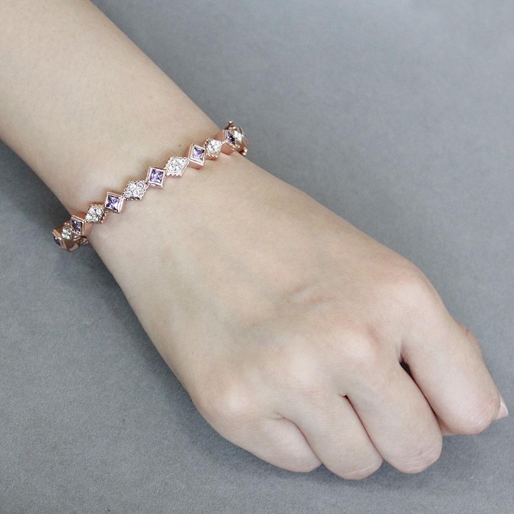 Rose Gold Brass Bangle with AAA Grade CZ in Amethyst