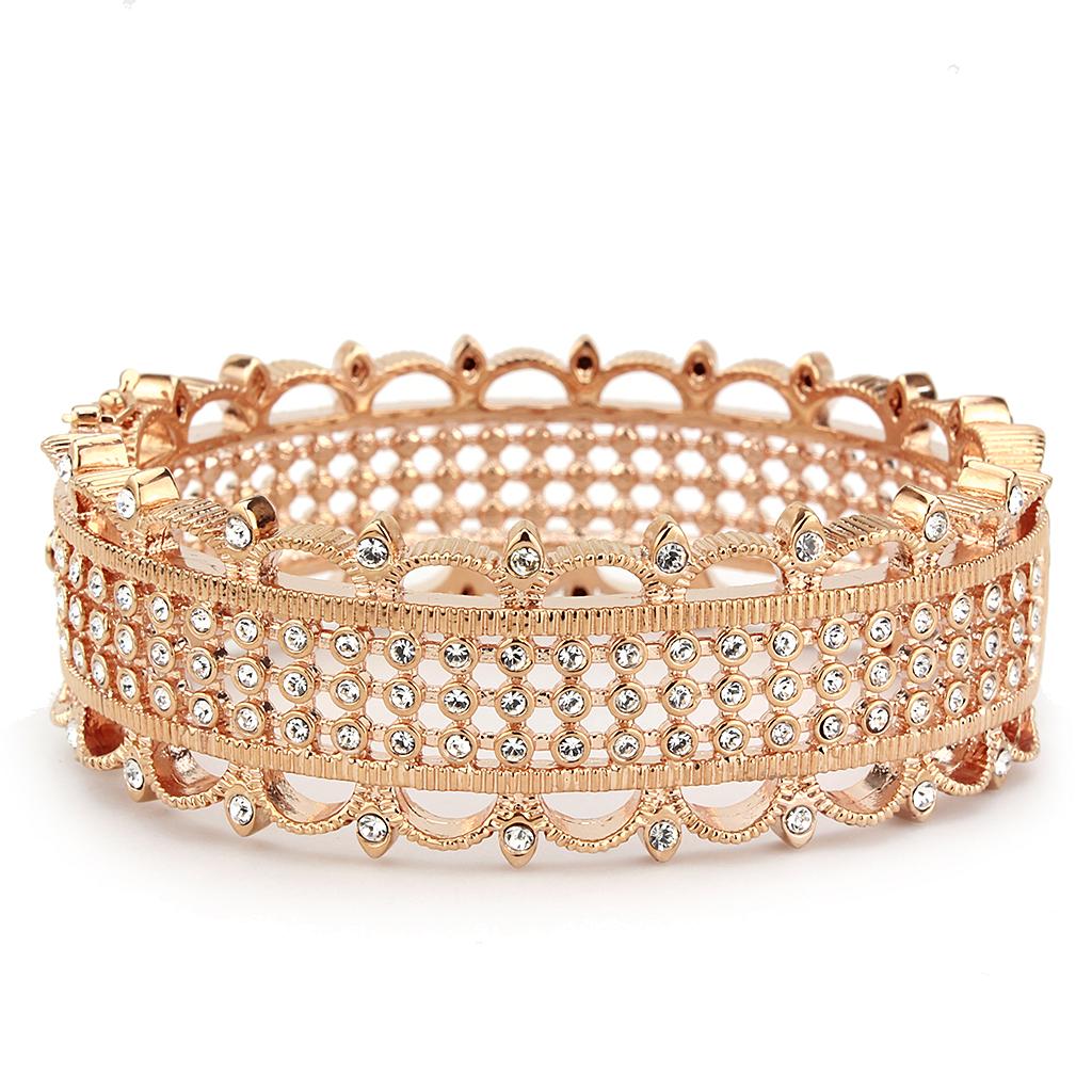 Rose Gold Brass Bangle with Top Grade Crystal in Clear