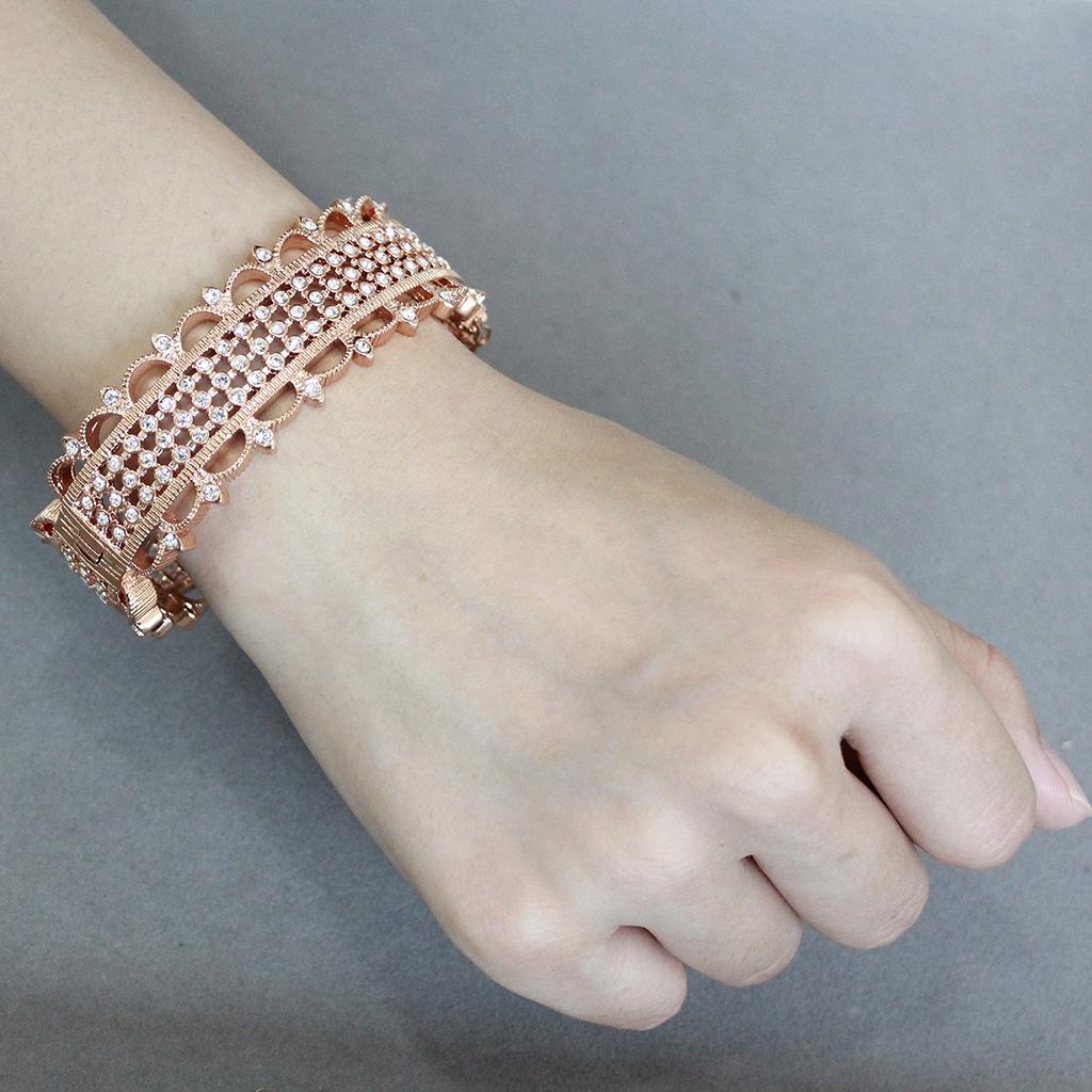 Rose Gold Brass Bangle with Top Grade Crystal in Clear
