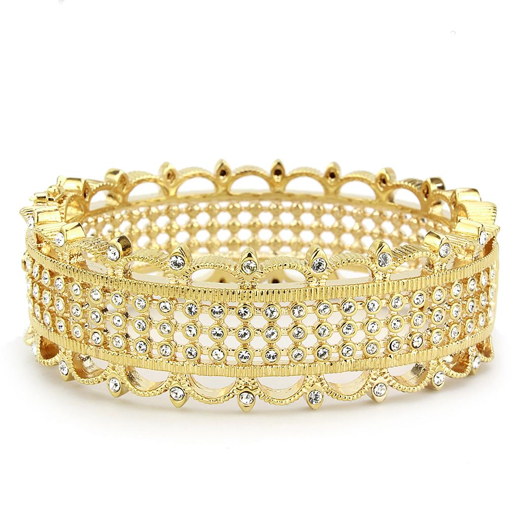 Gold Brass Bangle with Top Grade Crystal in Clear