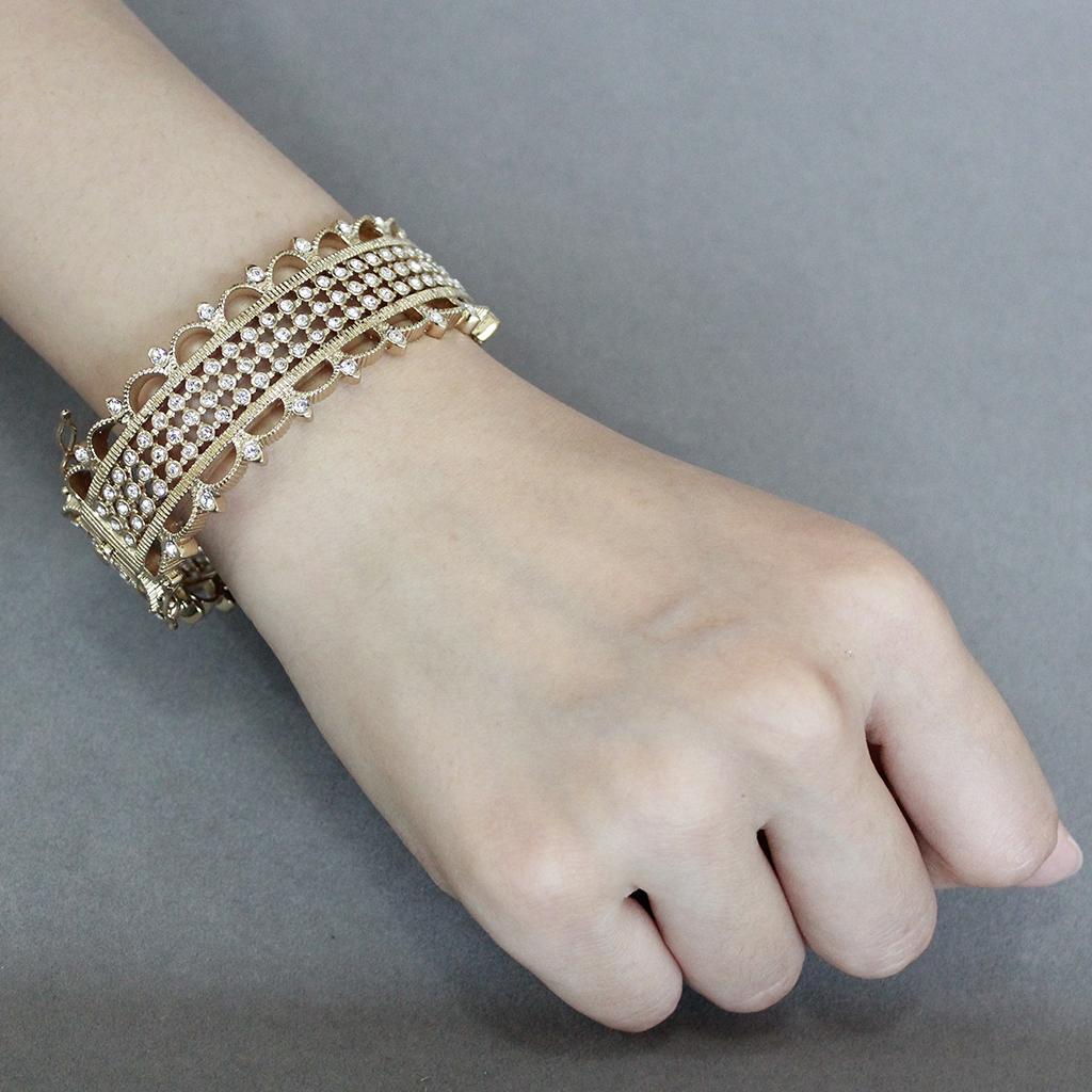 Gold Brass Bangle with Top Grade Crystal in Clear