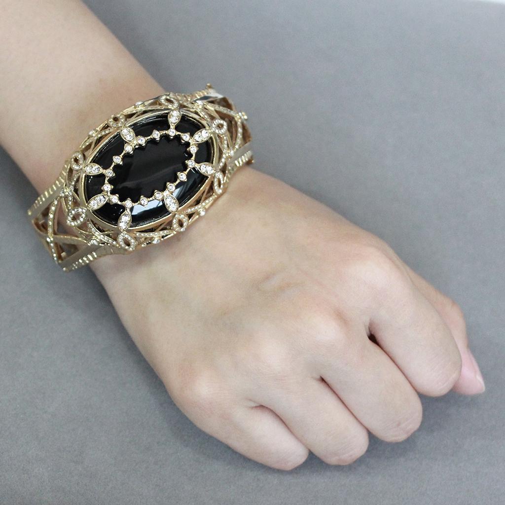 Gold Brass Bangle with Synthetic in Jet