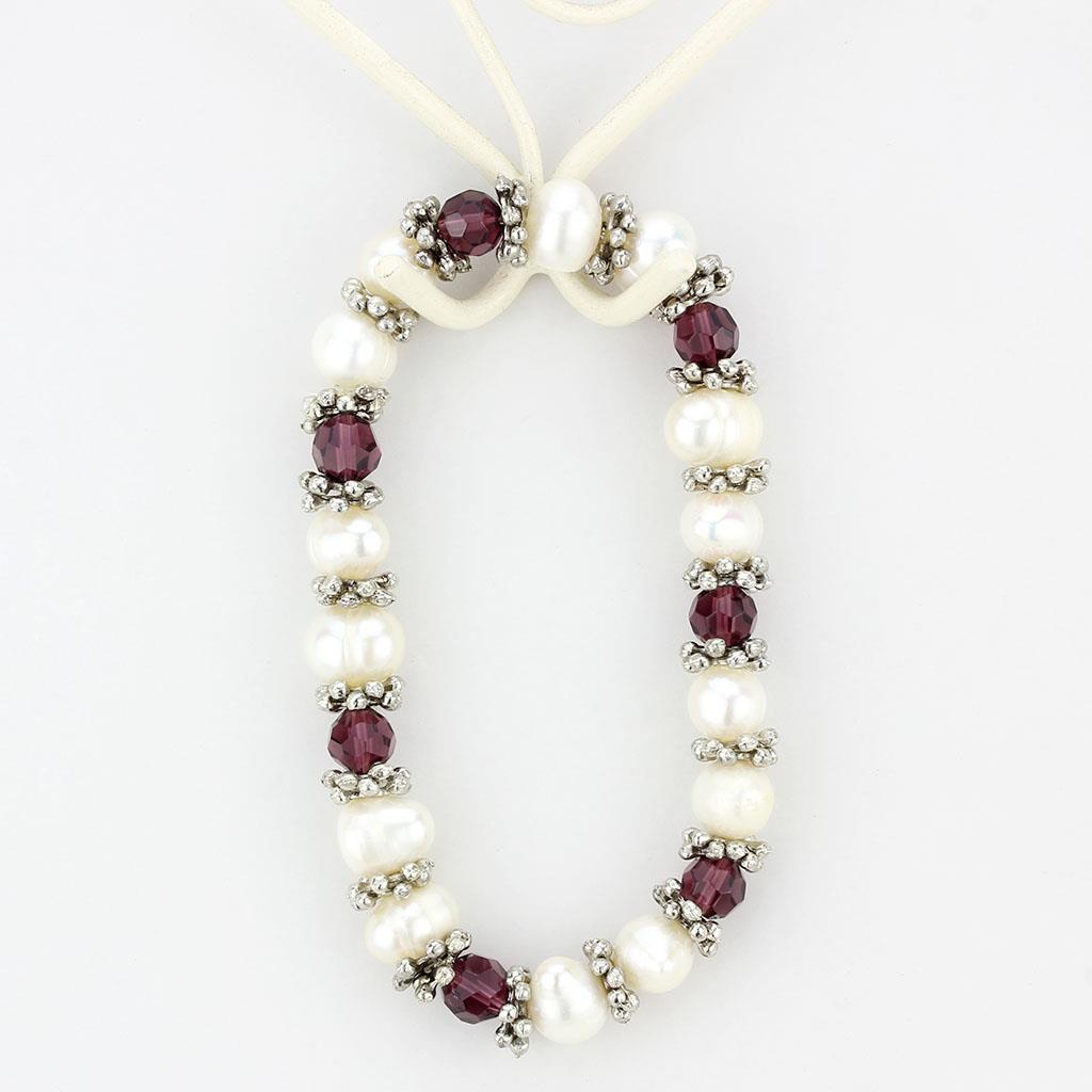 Antique Silver White Metal Bracelet with Synthetic Pearl in Fuchsia