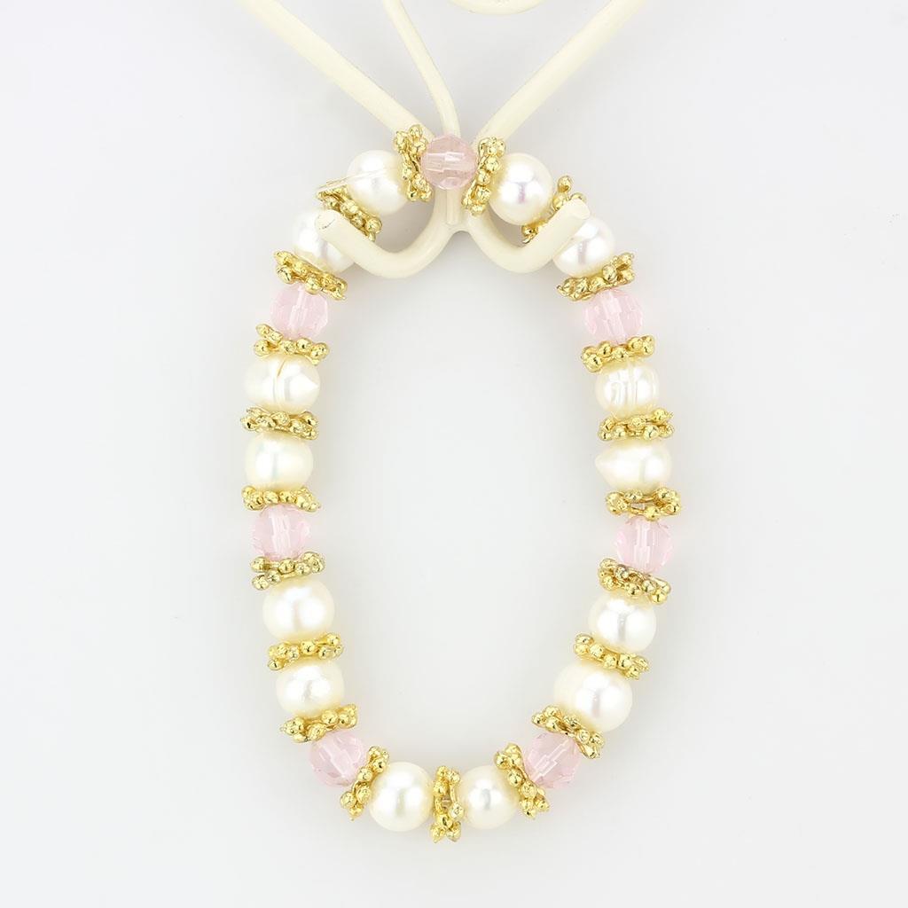 Antique Silver White Metal Bracelet with Synthetic Pearl in Rose