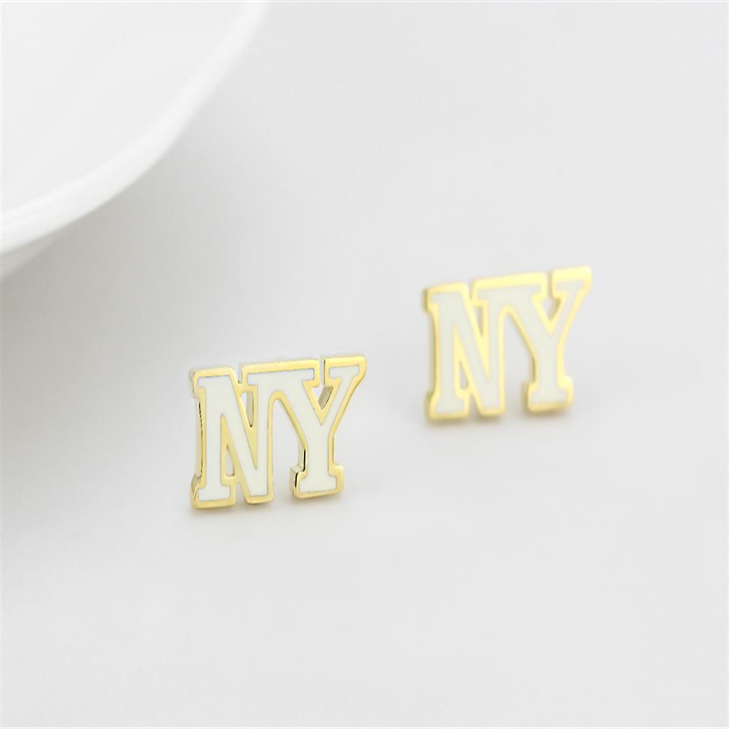 Gold Brass Earrings with Epoxy in White