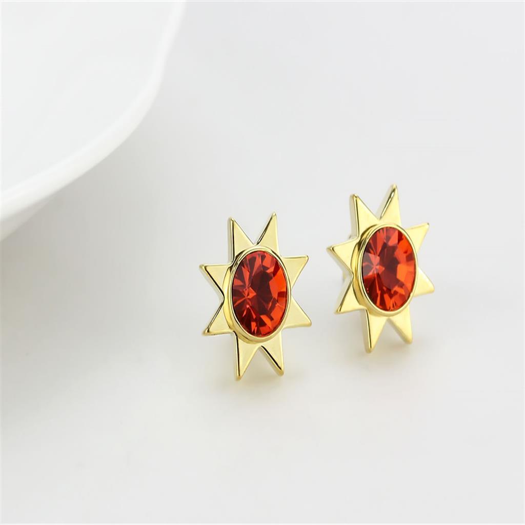Gold Brass Earrings with Top Grade Crystal in Orange