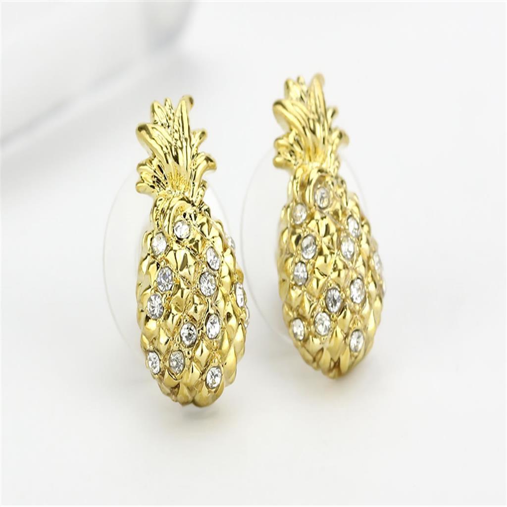 Gold Brass Earrings with Top Grade Crystal in Clear