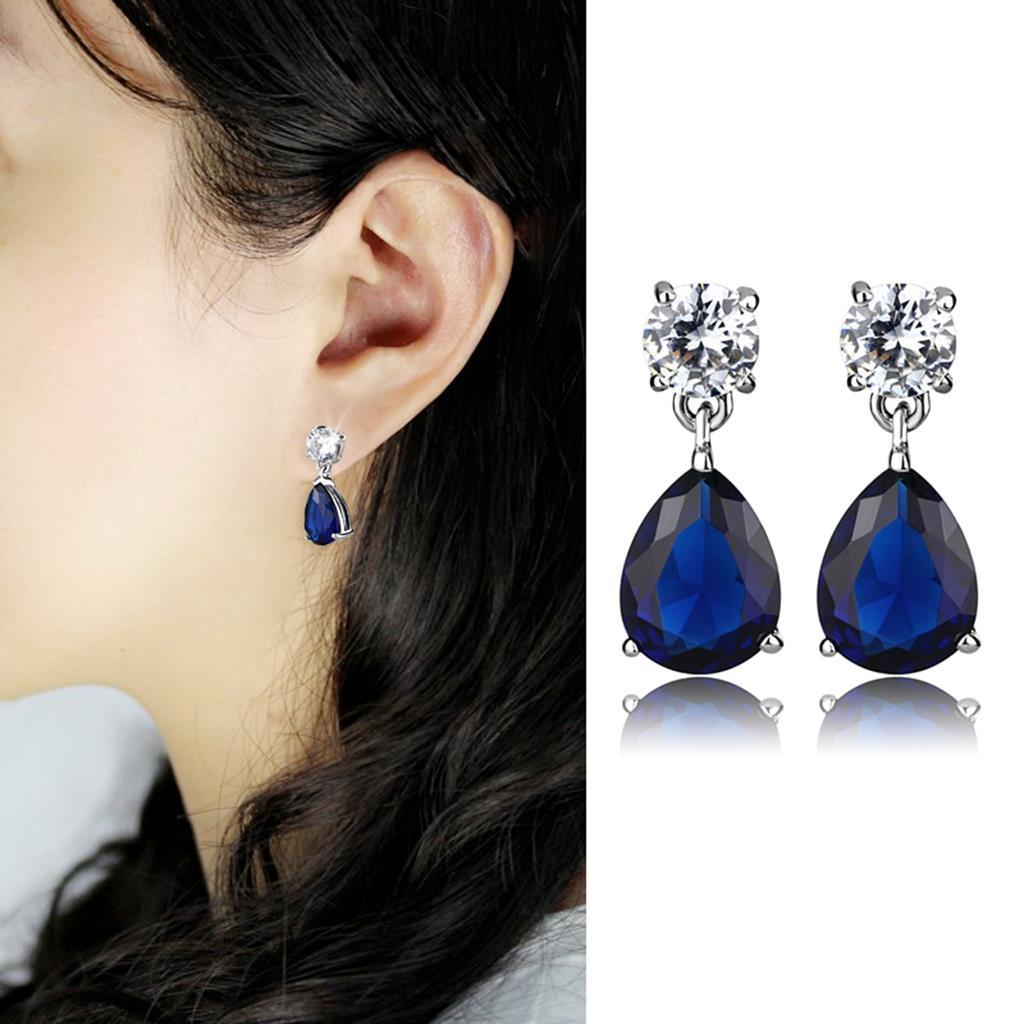 Rhodium Brass Earrings with Synthetic Synthetic Glass in Montana