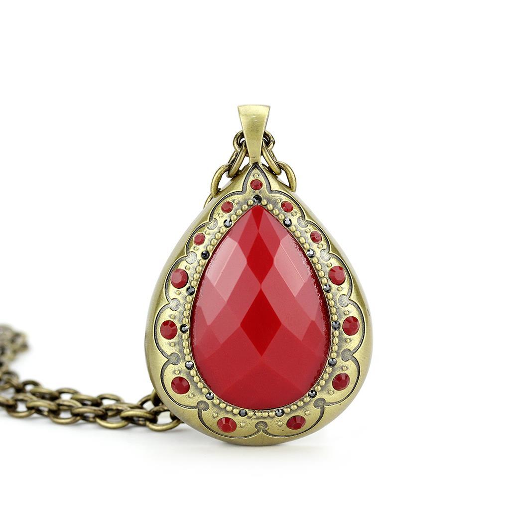 Antique Copper Brass Chain Pendant with Synthetic Synthetic Stone in Red Series