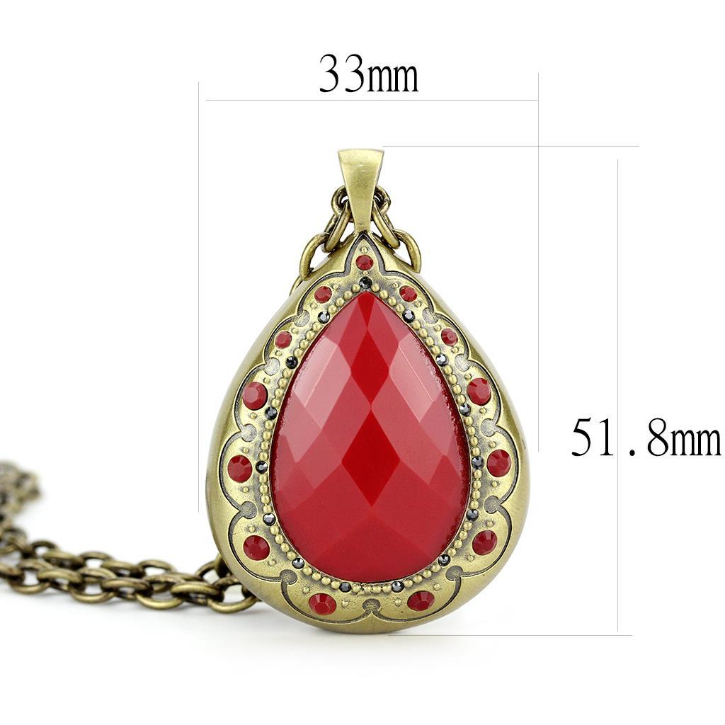 Antique Copper Brass Chain Pendant with Synthetic Synthetic Stone in Red Series