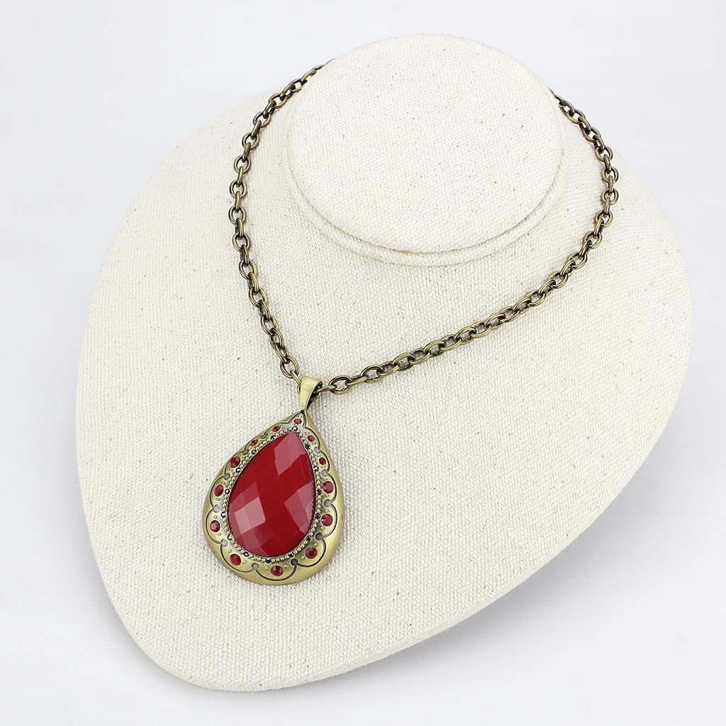 Antique Copper Brass Chain Pendant with Synthetic Synthetic Stone in Red Series