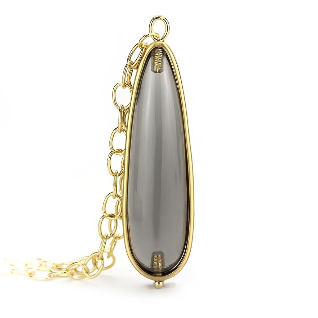 Gold & Brush Brass Chain Pendant with Synthetic Synthetic Stone in Gray