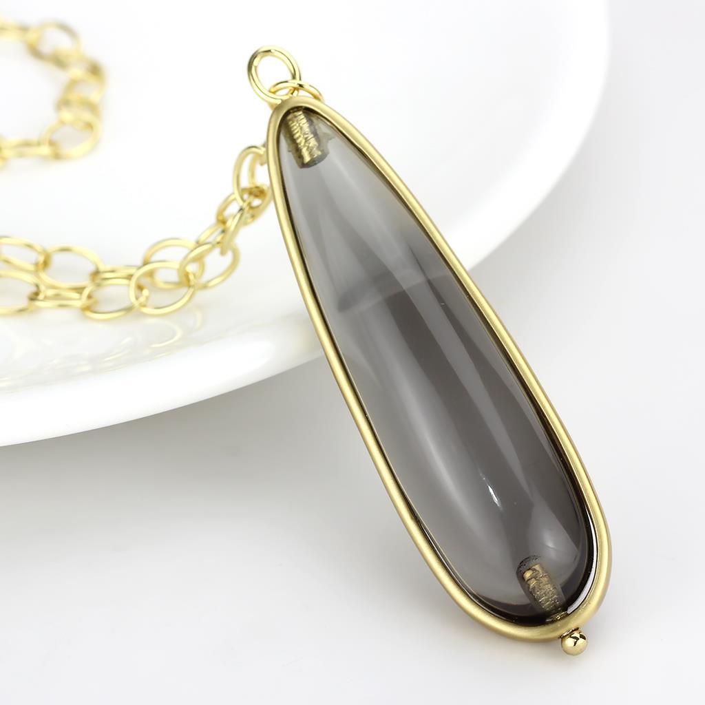 Gold & Brush Brass Chain Pendant with Synthetic Synthetic Stone in Gray