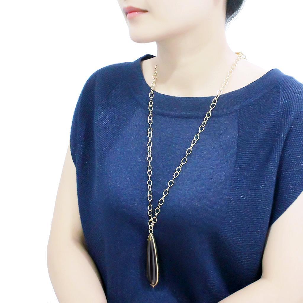 Gold & Brush Brass Chain Pendant with Synthetic Synthetic Stone in Gray