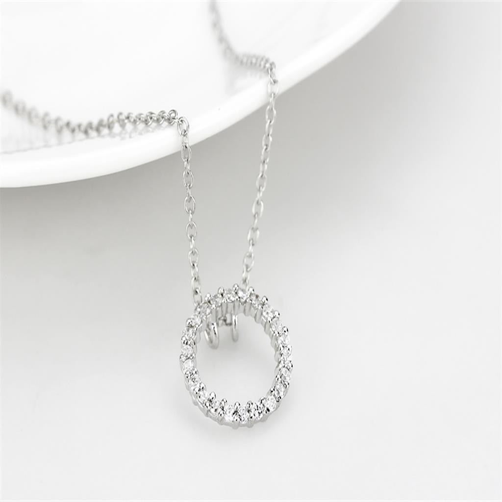 Rhodium Brass Chain Pendant with AAA Grade CZ in Clear