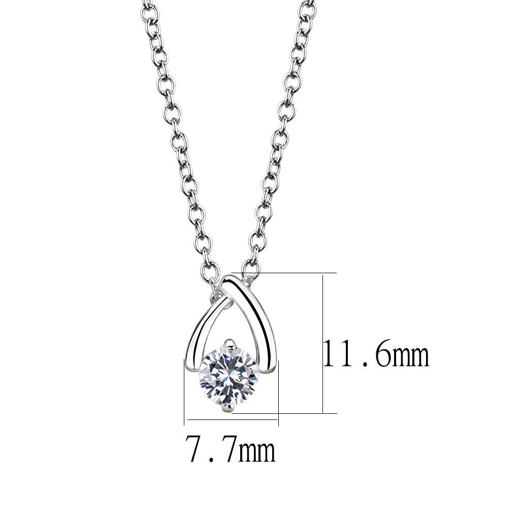 Silver+ e-coating Brass Chain Pendant with AAA Grade CZ in Clear