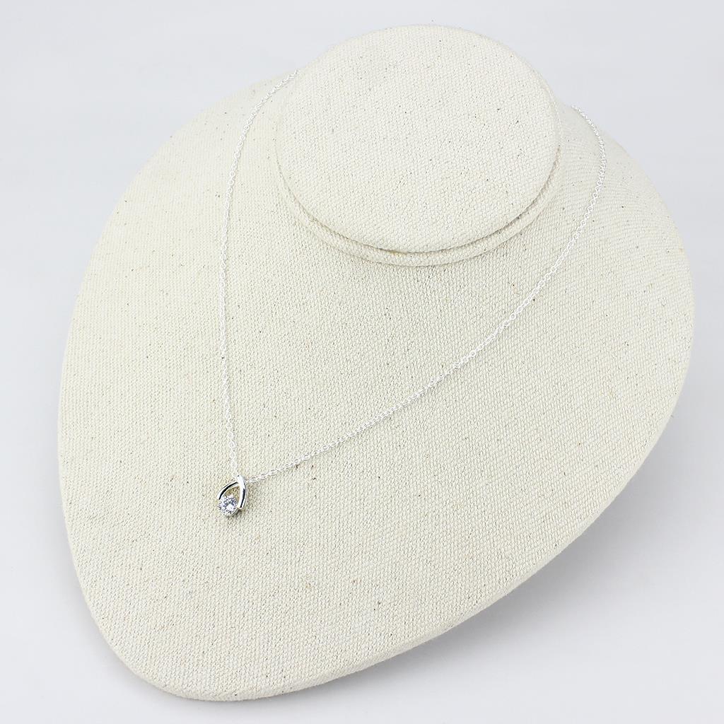 Silver+ e-coating Brass Chain Pendant with AAA Grade CZ in Clear