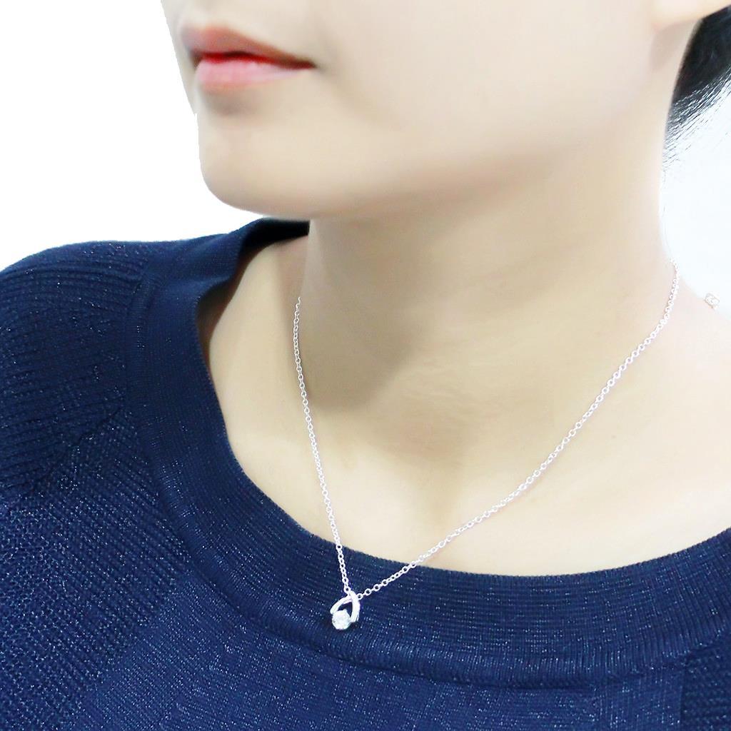 Silver+ e-coating Brass Chain Pendant with AAA Grade CZ in Clear