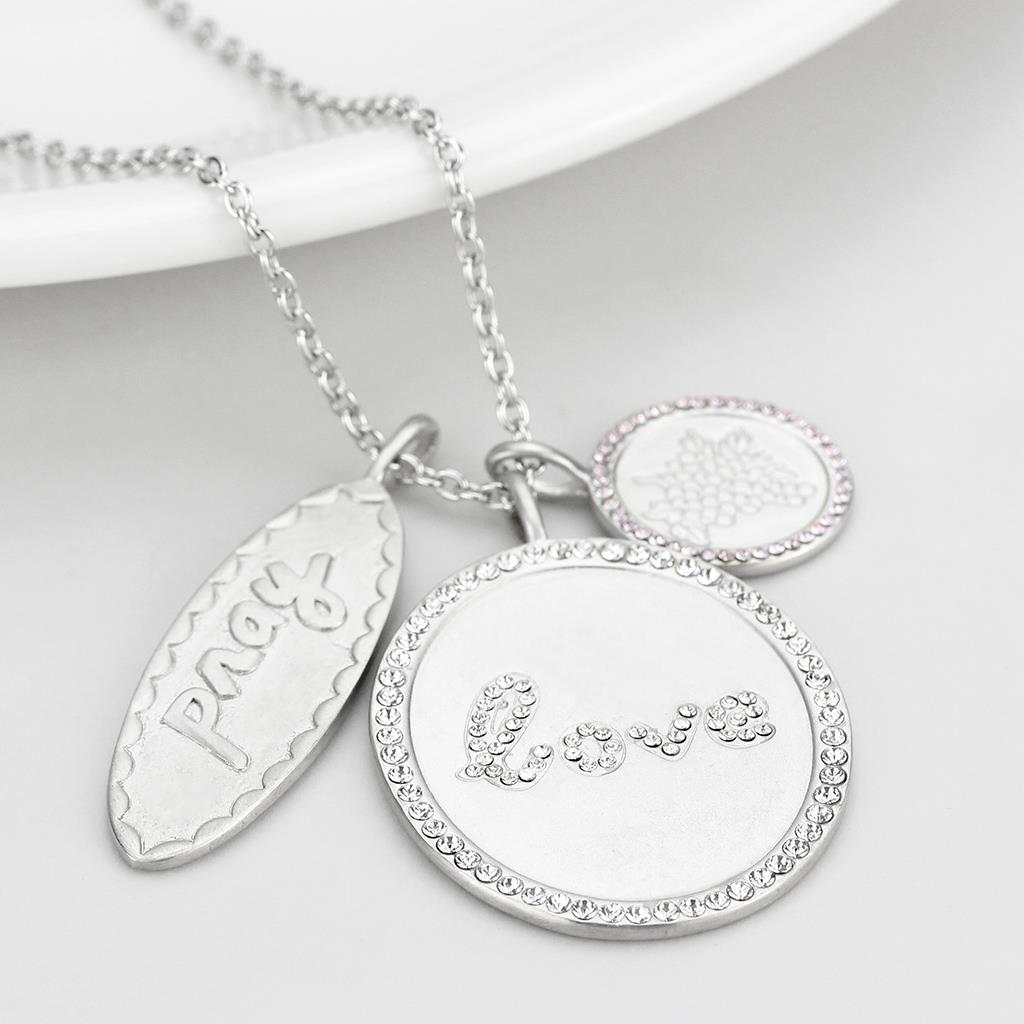 Rhodium+Brushed Brass Necklace with Top Grade Crystal in Light Amethyst