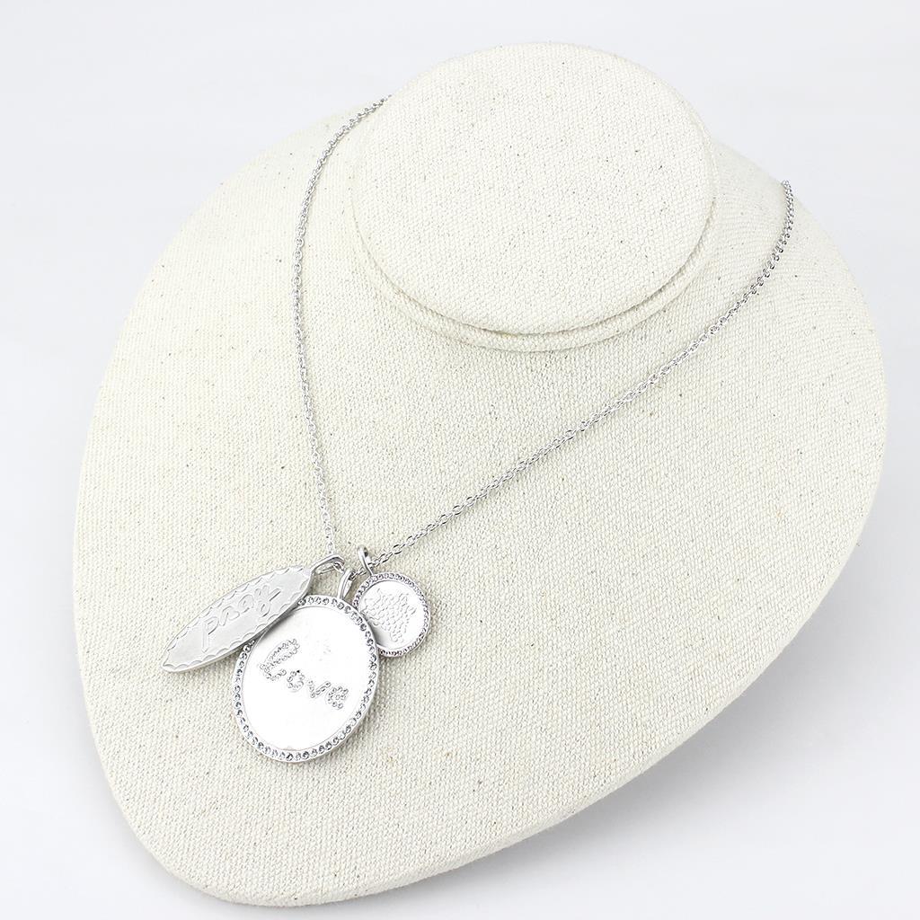 Rhodium+Brushed Brass Necklace with Top Grade Crystal in Light Amethyst