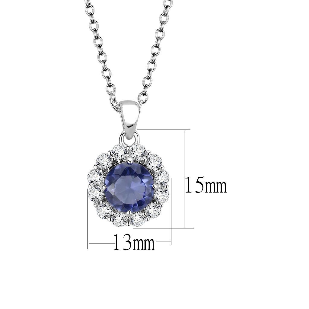 Rhodium Brass Chain Pendant with Synthetic Synthetic Glass in Tanzanite