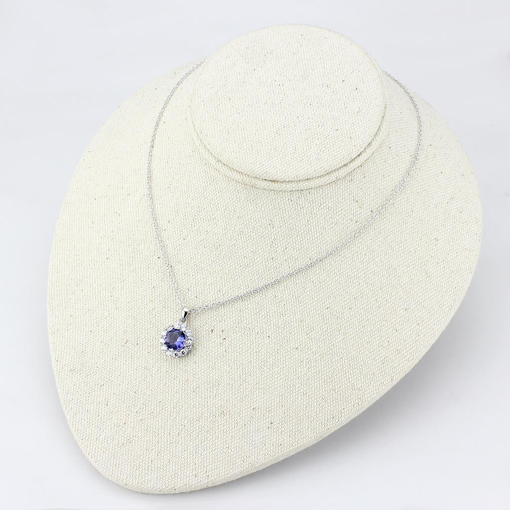 Rhodium Brass Chain Pendant with Synthetic Synthetic Glass in Tanzanite