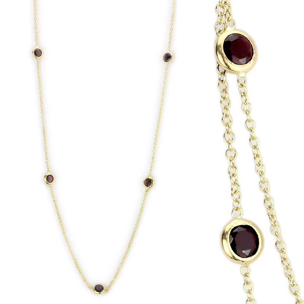 Gold Brass Necklace with AAA Grade CZ in Garnet