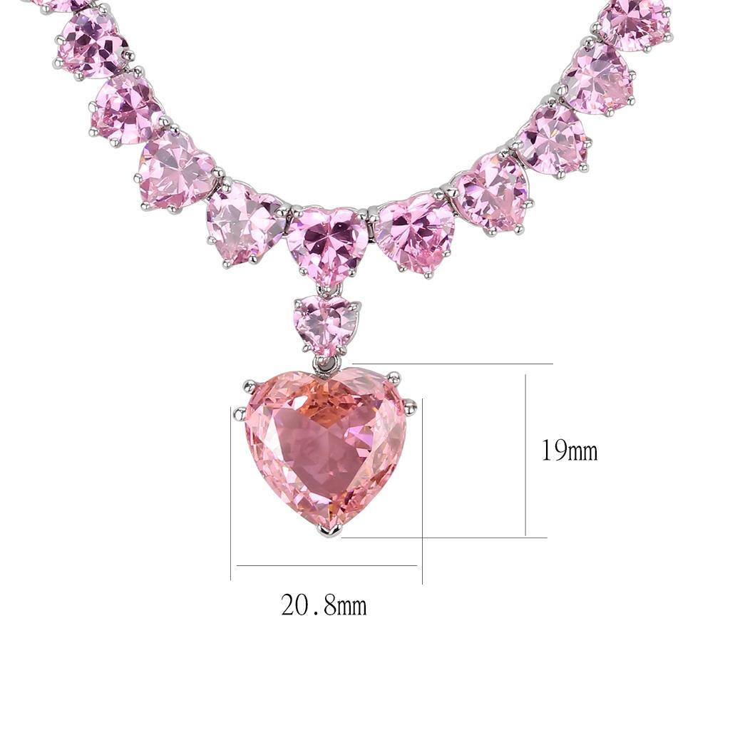 Rhodium Brass Necklace with AAA Grade CZ in Rose