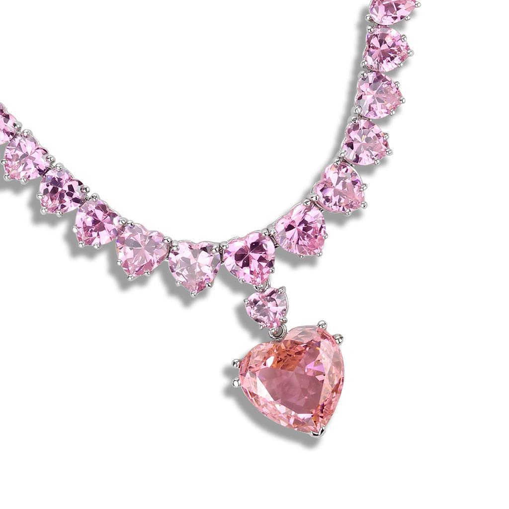 Rhodium Brass Necklace with AAA Grade CZ in Rose