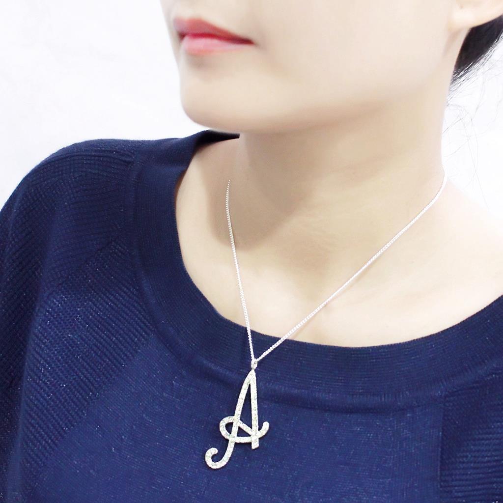 Silver Brass Chain Pendant with Top Grade Crystal in Clear