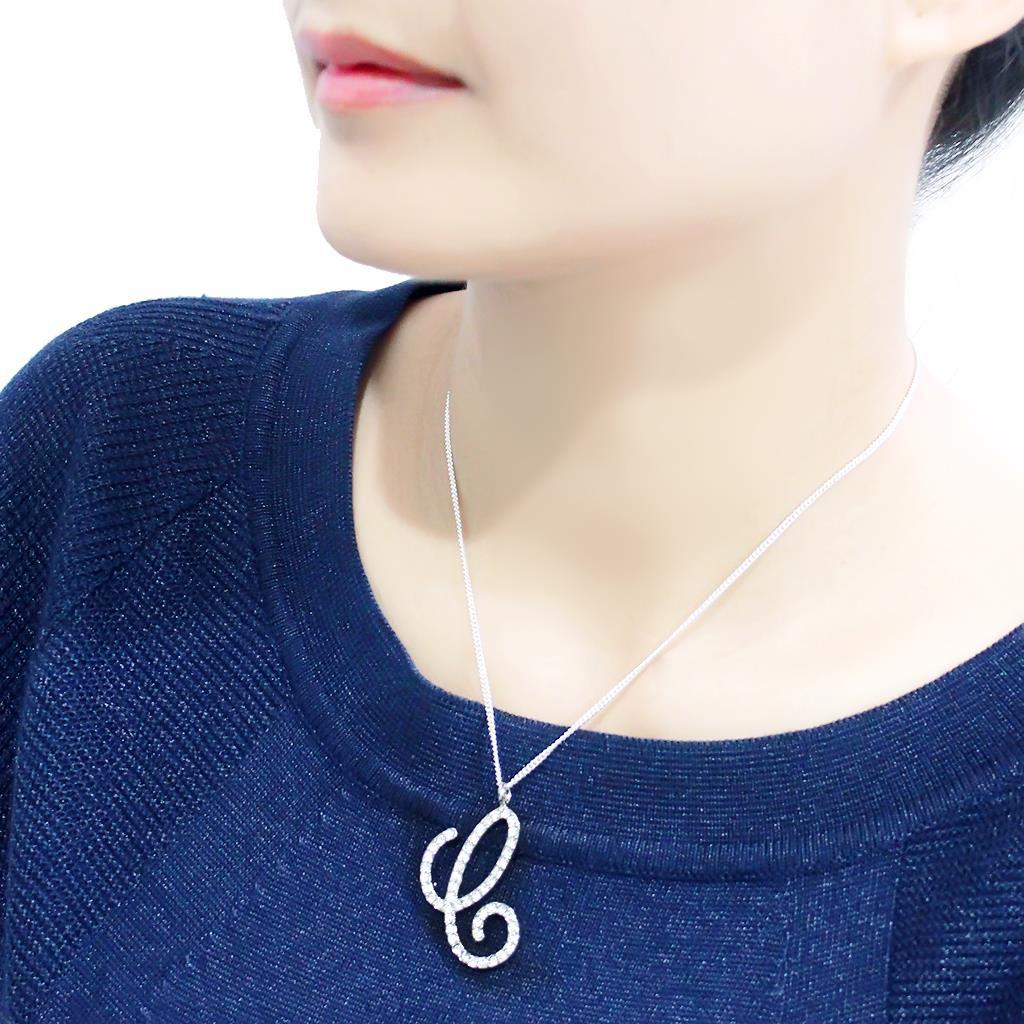 Imitation Rhodium Brass Chain Pendant with Top Grade Crystal in Clear