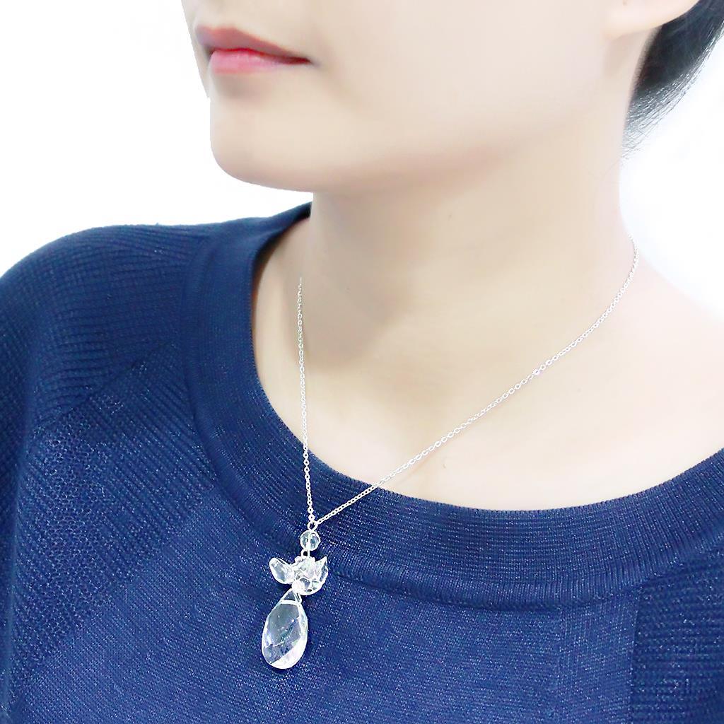 Rhodium Brass Chain Pendant with AAA Grade CZ in Clear