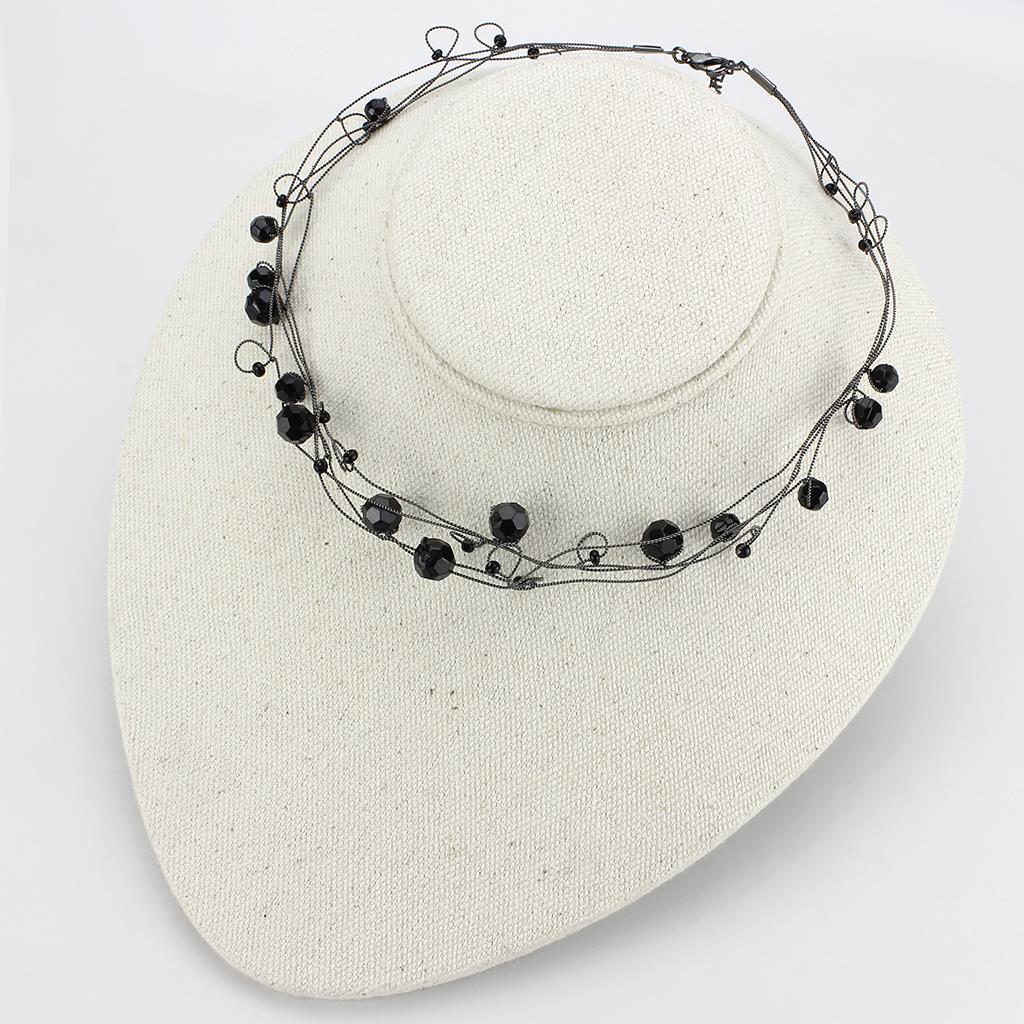 Ruthenium White Metal Necklace with Synthetic Synthetic Glass in Jet