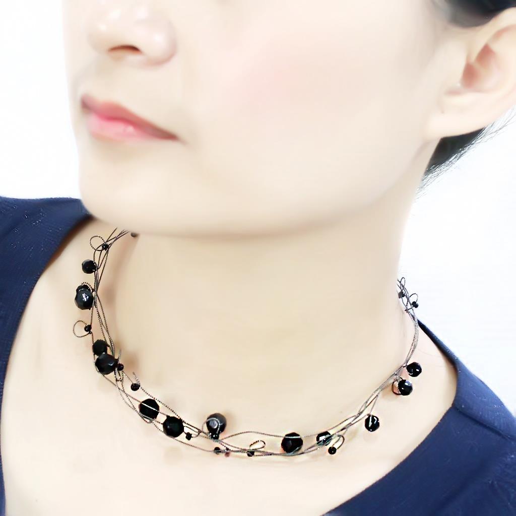 Ruthenium White Metal Necklace with Synthetic Synthetic Glass in Jet