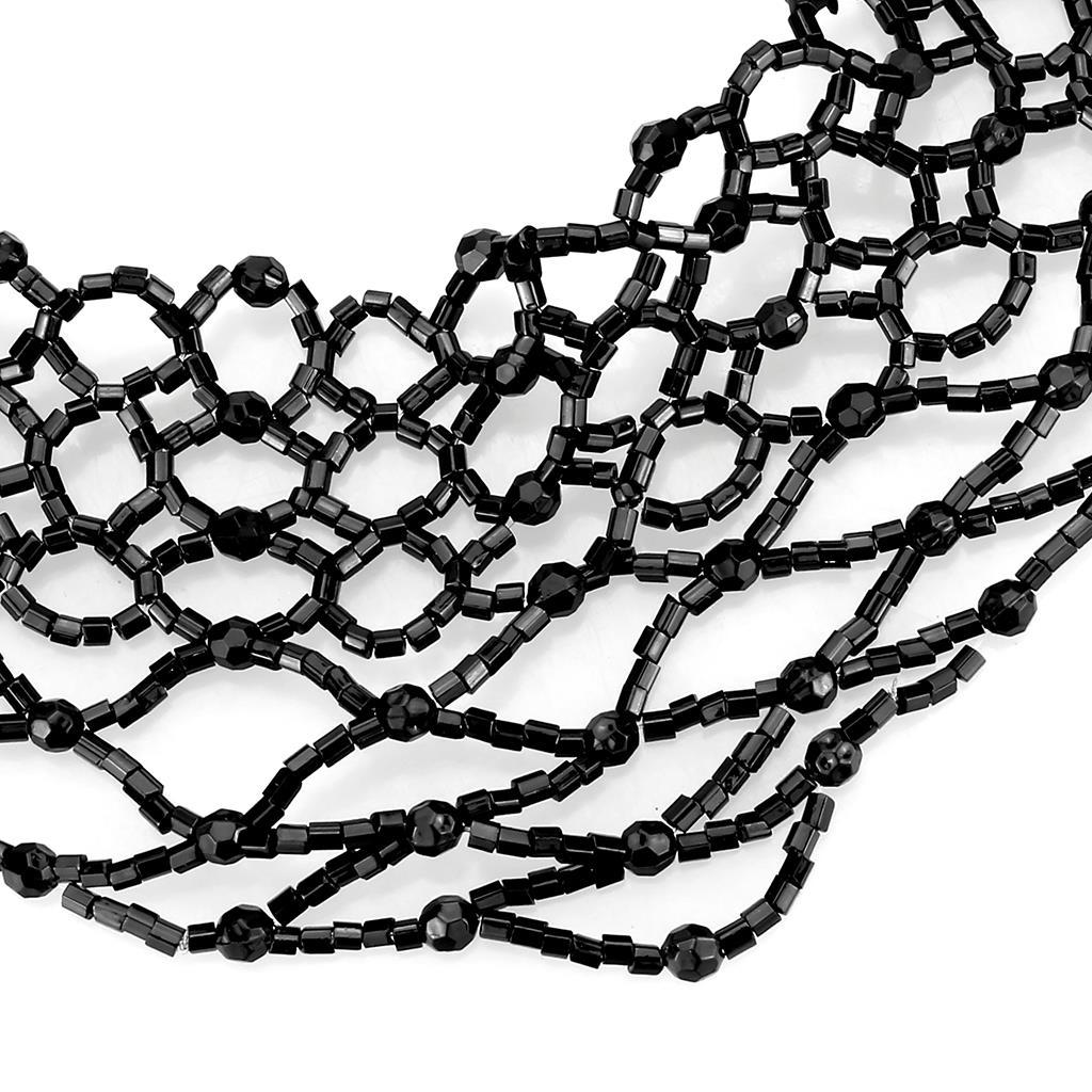 Rhodium Brass Necklace with Synthetic Synthetic Glass in Jet