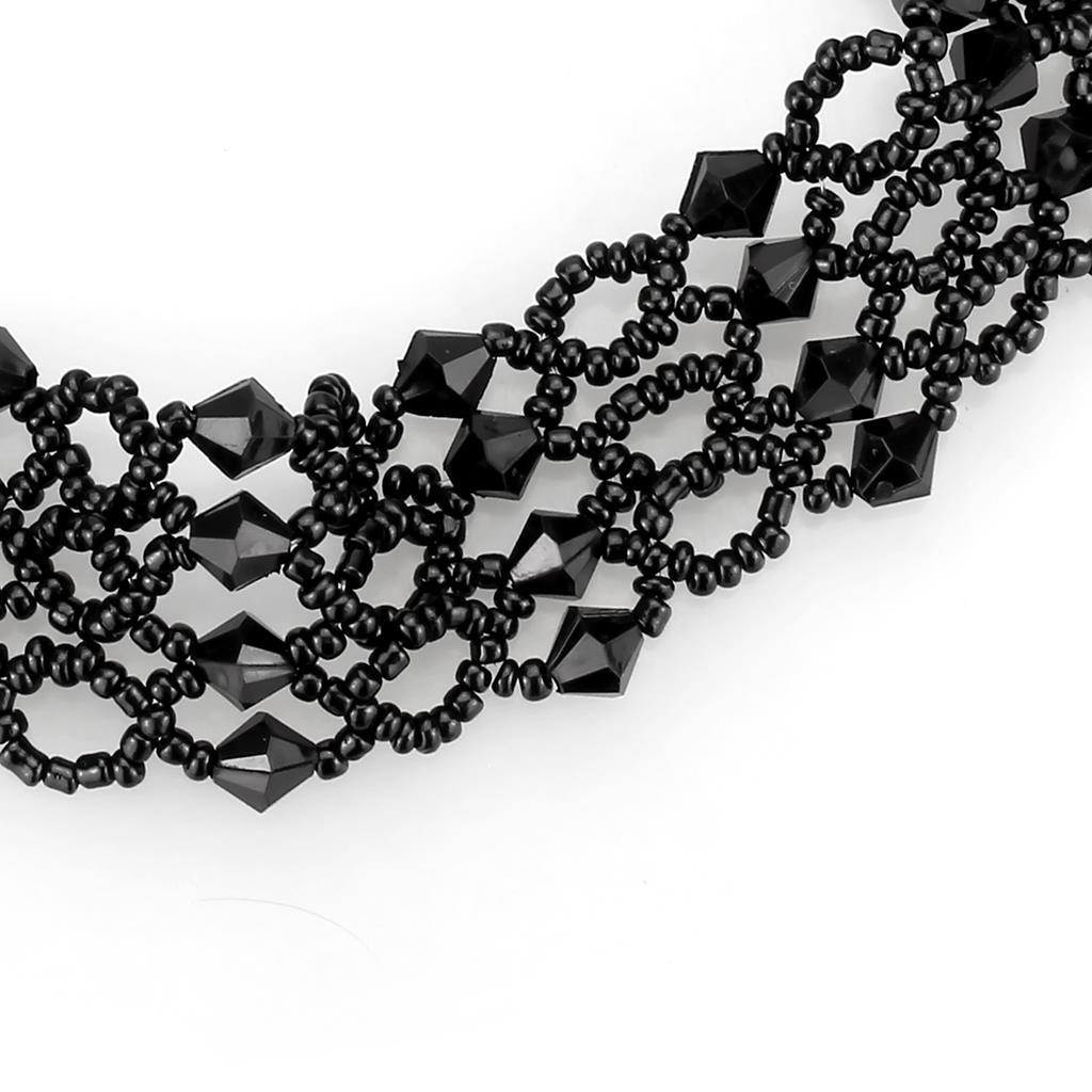 Rhodium Brass Necklace with Synthetic Synthetic Glass in Jet