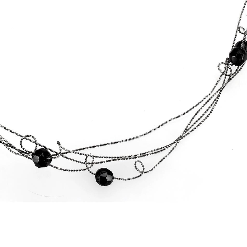 Ruthenium White Metal Necklace with Synthetic Synthetic Glass in Jet