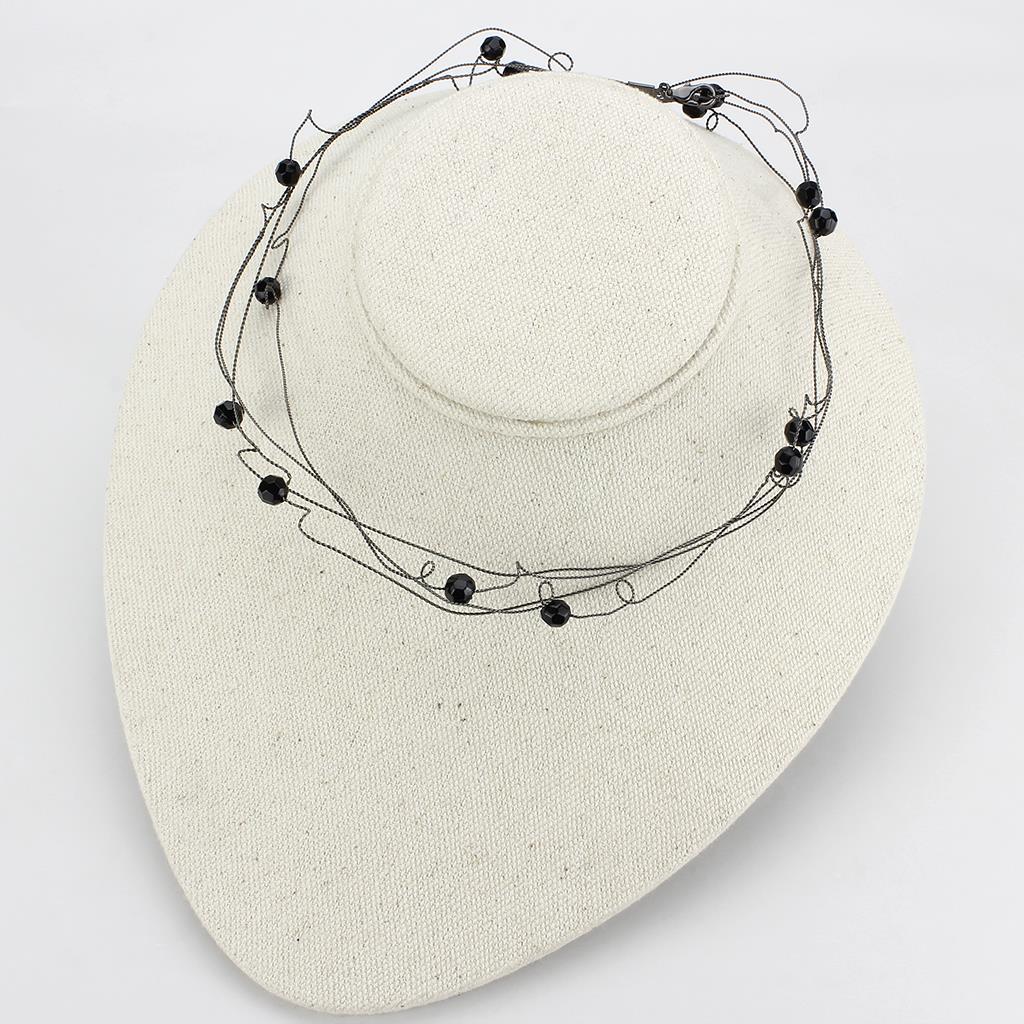 Ruthenium White Metal Necklace with Synthetic Synthetic Glass in Jet